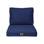 Ensemble de coussins pour fauteuils et canapés, bleu indigo effet lin, déhoussable, 50x50 cm, pour assise et dossier.