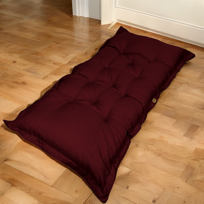 Futon de Sol XXL Effet Lin 195x100 Prune - Épais 15cm (Lit d'Appoint & Détente)