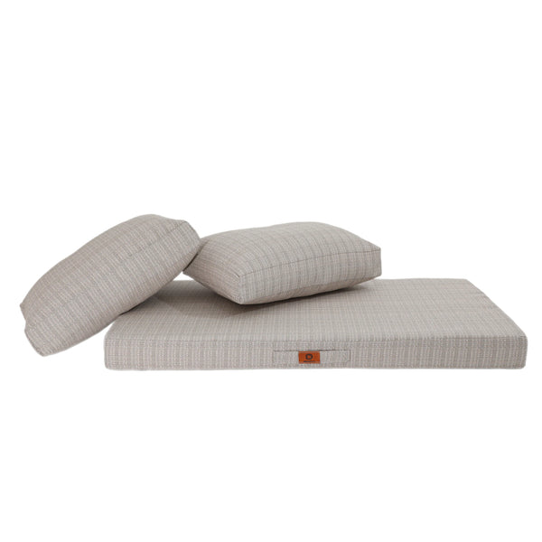 Détail tissu coussin beige chiné noir