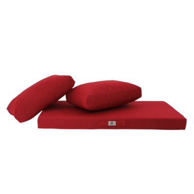 Rouge Bordeaux outdoor cushion set for chairs, featuring one seat cushion and two back cushions by Deco-arts.fr.