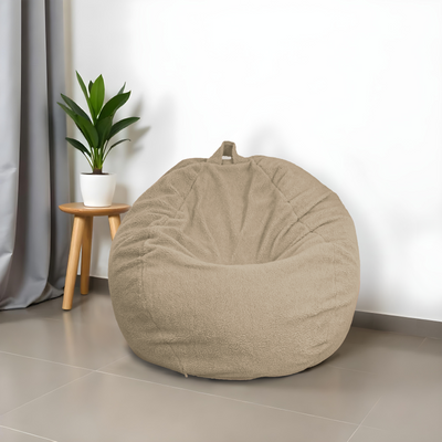 Pouf poire XL d'intérieur en tissu sherpa - 110x120 cm - Beige - Deco-arts.fr
