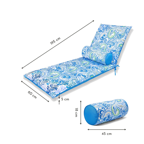 Matelas transat 195x60 motif Arabesque – dimensions 195 x 60 x 5 cm, traversin 45 x 18 cm