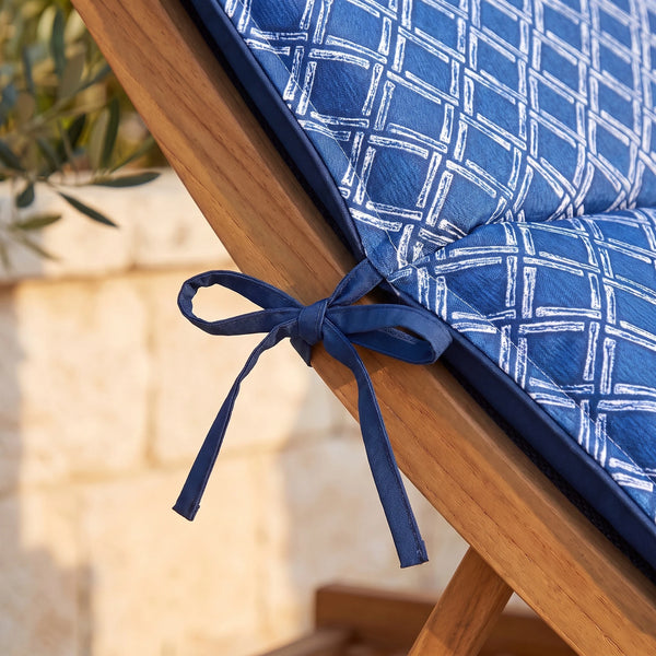 Matelas transat motif Nautique Bleu – lien de fixation noué au transat