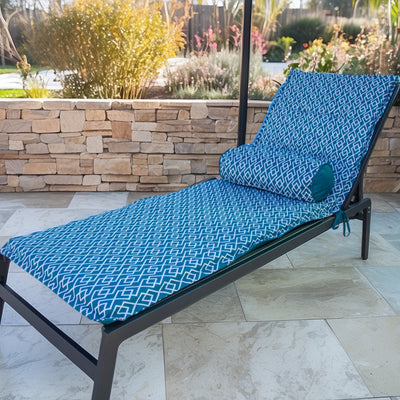 Lot de 2 coussins pour chaise longue Deco-arts.fr, motifs géométriques verts turquoise avec 2 traversins, anti-UV.