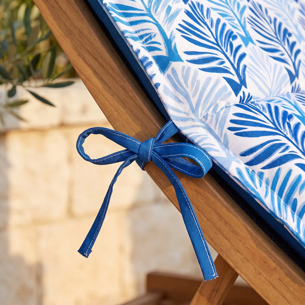 Matelas transat motif Feuillage Bleu – lien de fixation noué au transat
