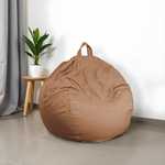 Pouf poire XL d'intérieur en tissu effet lin - 110x120 cm - Marron clair - Deco-arts.fr