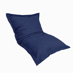 Pouf Coussin Géant XL 150x100 Bleu Indigo - Effet Lin & Mousse (Salon Chic)