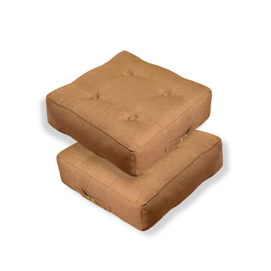 Lot de 2 coussins de sol effet lin 54 x 54 x 18 cm - marron clair - Deco-arts.fr