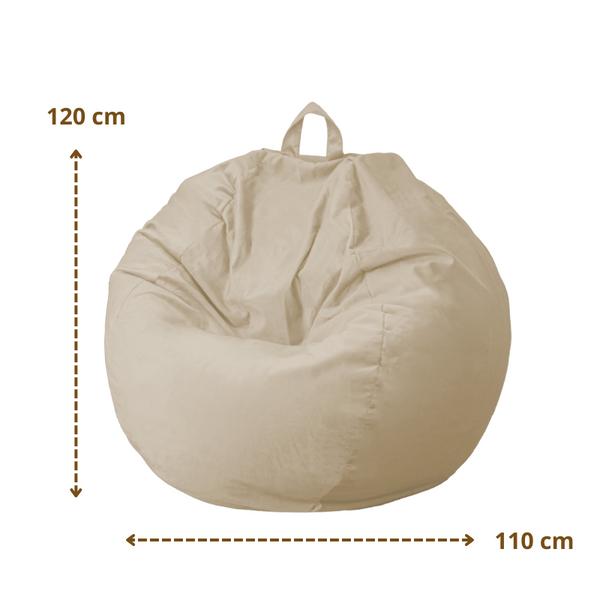 Pouf poire XL d'intérieur en tissu velours - 110x120 cm - Crême - Deco-arts.fr
