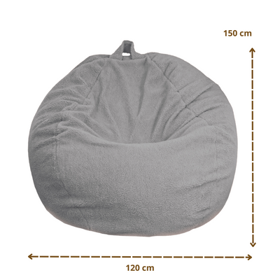 Pouf poire Géant XXL d'intérieur en tissu sherpa - 120x150 cm - Gris clair - Deco-arts.fr