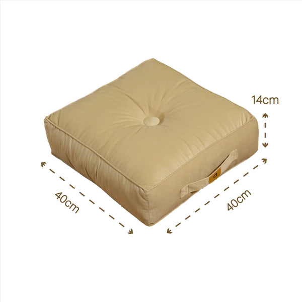 Deux poufs en velours crème de 40x40 cm, épais 14 cm, pour intérieur, décoratifs et confortables.