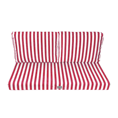 Ensemble de 3 coussins pour salon jardin, rayures rouges, 100x50 cm, comprenant 1 coussin d'assise et 2 dossiers, en tissu Premium.