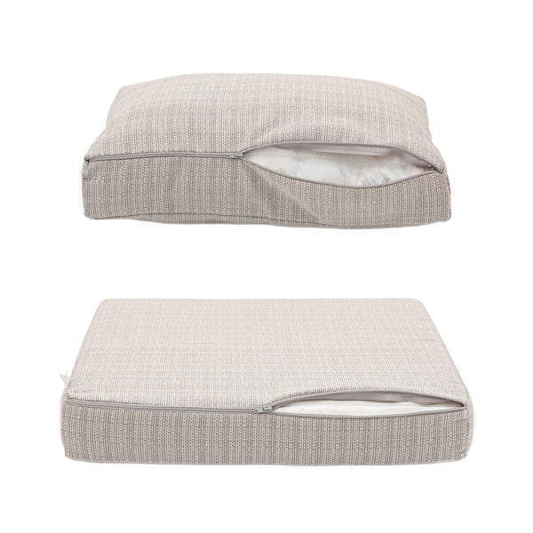 Détail tissu coussin beige chiné noir