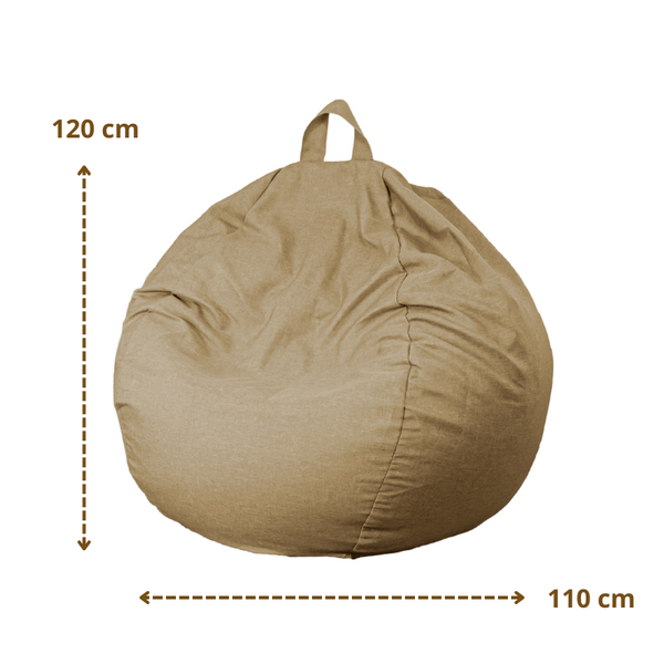 Pouf poire XL d'intérieur en tissu effet lin - 110x120 cm - Beige - Deco-arts.fr