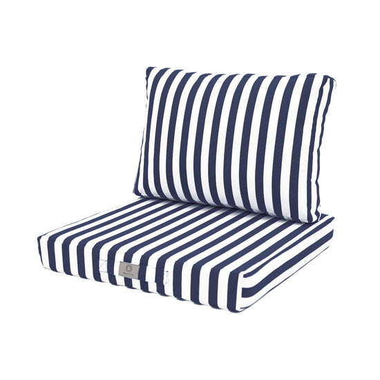 Ensemble de 2 coussins de salon de jardin rayés bleu marine, 60x60 cm, pour fauteuils et canapés, en tissu 270g.