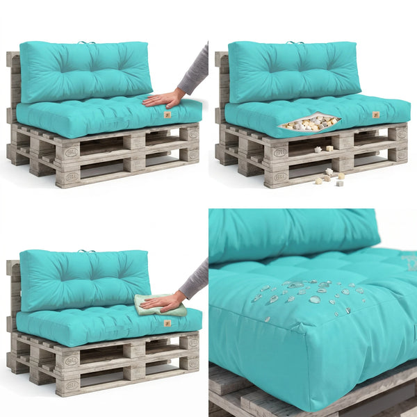 Ensemble Coussins Palette 120x80 Bleu Caraïbes, imperméable