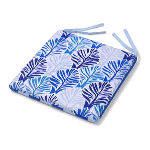 Set van 4 stoelkussens 35x35 Blauw bladpatroon - Comfort & Déco (Avec Attaches)