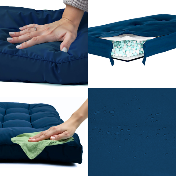 Ensemble de 4 coussins pour fauteuils et canapés, 120x80 cm, bleu pétrole, imperméables et épais 15 cm, Deco-arts.fr