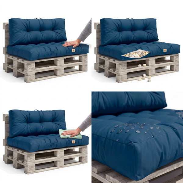 Ensemble Coussins Palette 120x80 Bleu Pétrole, tissu anti-UV et déperlant