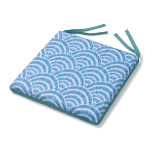 Set of 4 Chair Pads 35x35 Motif Éventails Greens - Comfort & Déco (Avec Attaches)