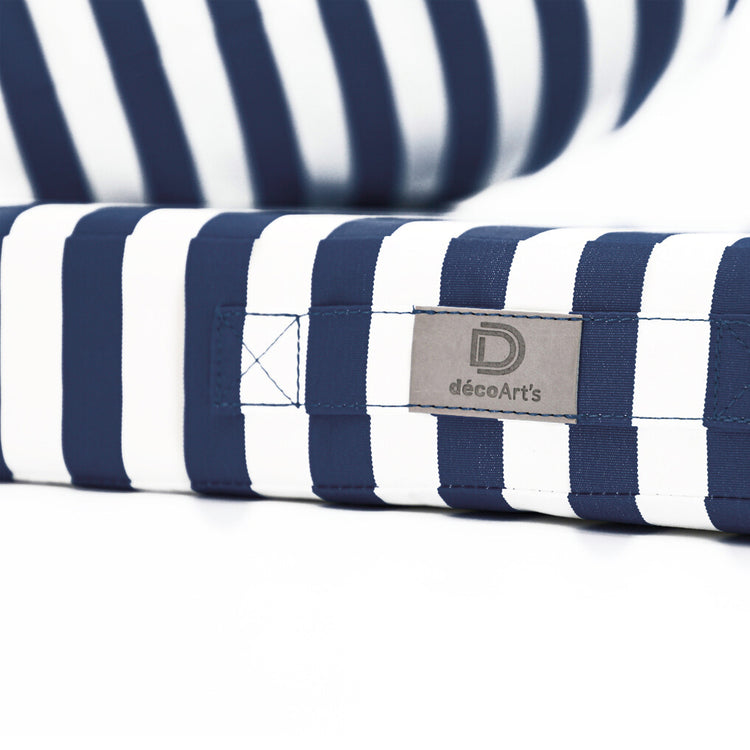 Ensemble de coussins pour salon et jardin, rayures bleues marine, assise et dossier, en tissu 270g, pour fauteuils et canapés.