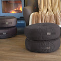 Lot de 2 Poufs Ronds Velours XL Ø60 Gris Foncé - (Grand Confort & Poignée)