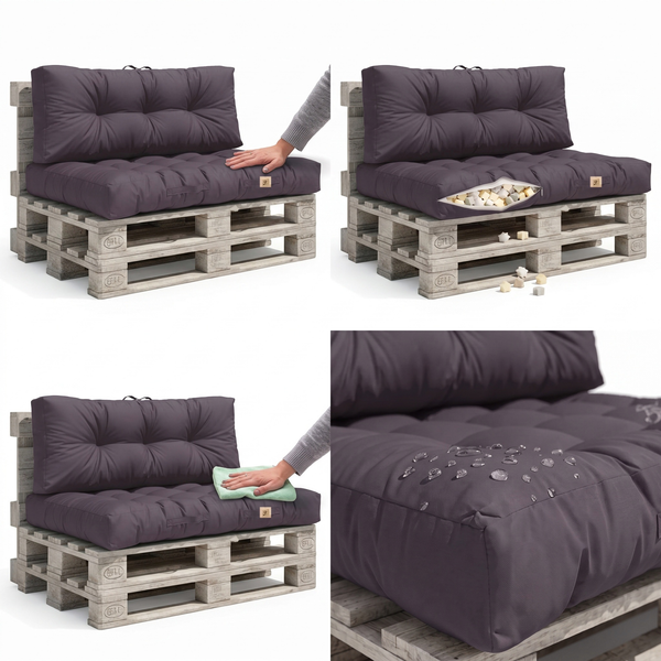 Ensemble Coussins Palette 120x80 Gris Carbone, imperméable