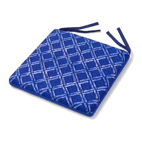 Vierkant stoelkussen 35x35 Blauw nautisch patroon met strikbanden