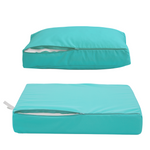 Ensemble de coussins de salon jardin 50x50 cm bleu Caraïbes, déhoussables et anti-UV pour fauteuils et canapés.