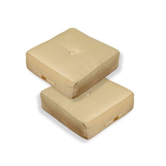 Pouf en velours 50 x 50 x 14 cm lot de 2 - crème - Deco-arts.fr