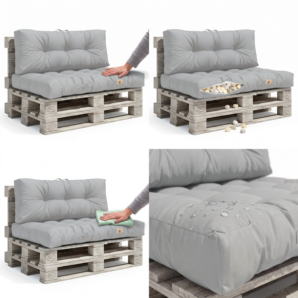 Conjunto de Almofadas para Palete 120x80 Cinzento Seixo, tecido anti-UV e hidrófugo