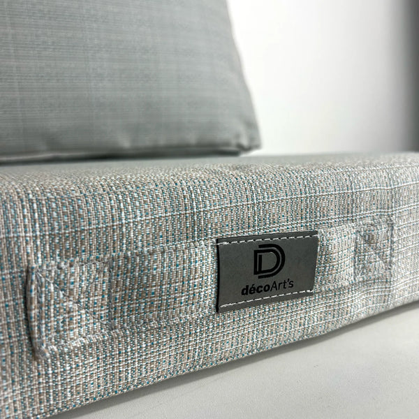 Ensemble Coussins Salon Jardin 60x60 Beige Chiné Turquoise - vue latérale