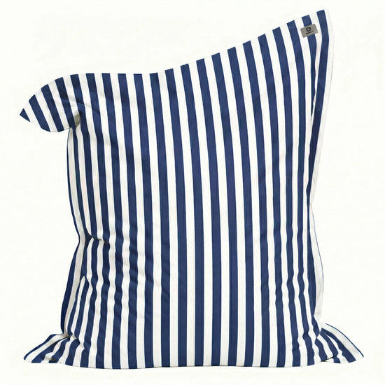 Pouf Géant XXL 180x140 Rayure Bleu Marine - Déhoussable & Anti-UV (Intérieur / Extérieur)