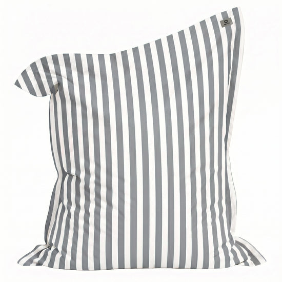 Pouf Géant XXL 180x140 Rayure Gris Clair - Déhoussable & Anti-UV (Intérieur / Extérieur)