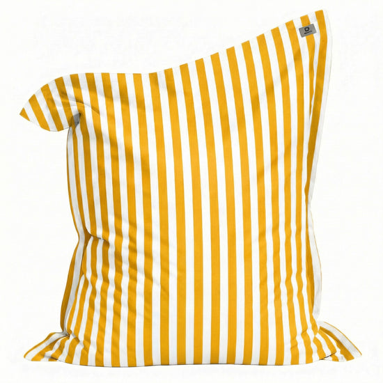 Pouf Géant XXL 180x140 Rayure Jaune - Déhoussable & Anti-UV (Intérieur / Extérieur)