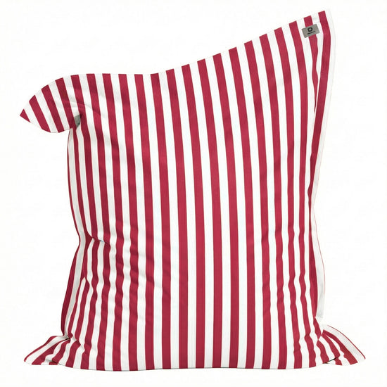 Pouf Géant XXL 180x140 Rayure Rouge - Déhoussable & Anti-UV (Intérieur / Extérieur)