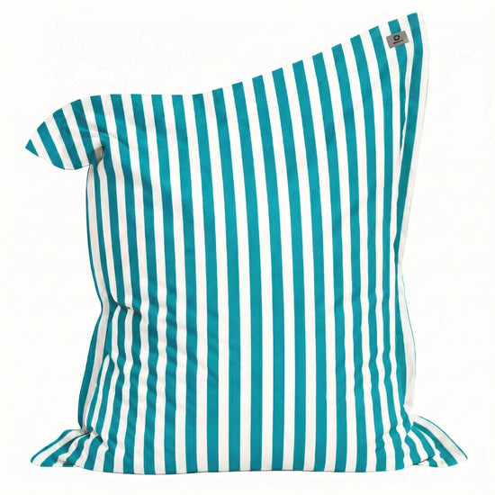 Pouf Géant XXL 180x140 Rayure Turquoise - Déhoussable & Anti-UV (Intérieur / Extérieur)