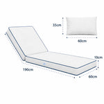 Premium Sun Lounger Cushion 190x60 White - 10cm Thick & Headrest (Removable Cover)