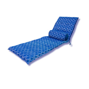 Matelas Transat 195x60 Motif Nautique Bleu + Traversin - Anti-UV & Déperlant