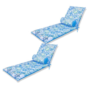 Lot 2 Coussins Chaise Longue 195x60 Motif Arabesque + 2 Traversins - Anti-UV