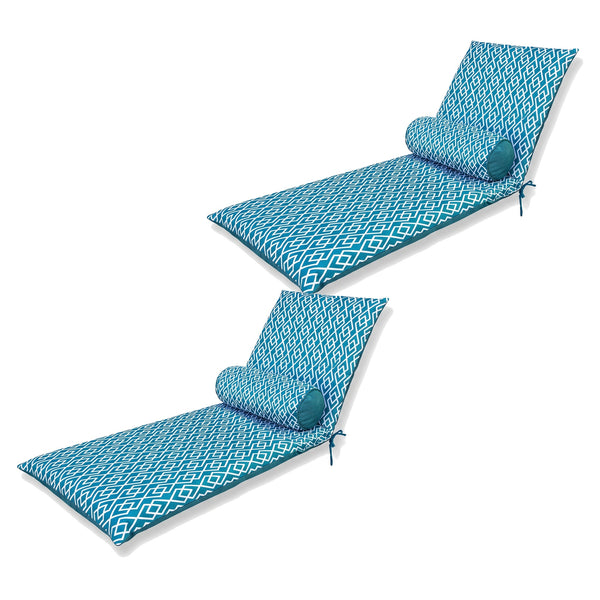 Lot de 2 matelas transat 195x60 motif Géométrique Vert avec leurs 2 traversins, sur fond blanc