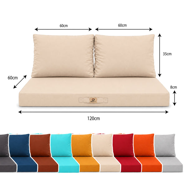 Ensemble Coussins Salon Jardin 120x60 Beige - Déhoussable & Anti-UV (1 Assise + 2 Dossiers)
