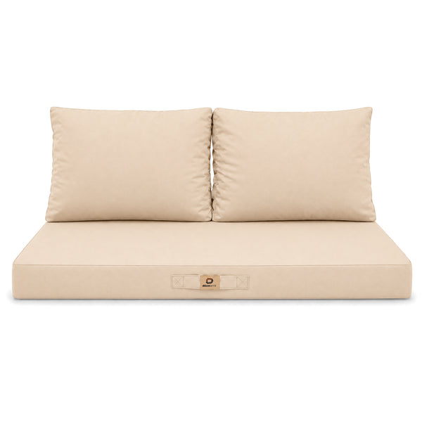 Tuinlounge kussenset 100x50 Beige - Afneembaar & UV-bestendig (1 Zitting + 2 Rugleuningen)