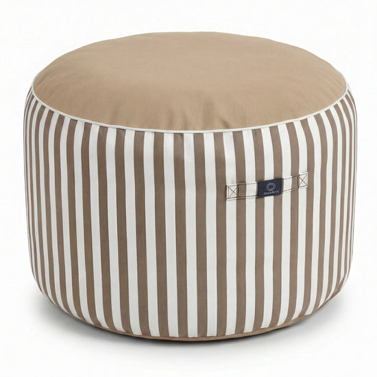 Round Striped Pouf Beige - Premium 270g - Height 40cm Diameter 70cm