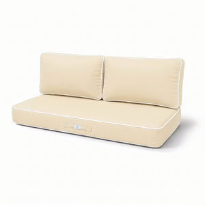 Ensemble Coussins Premium 100x50 Jaune Beurre - 1 Assise + 2 Dossiers (Épais 12cm & Passepoil)
