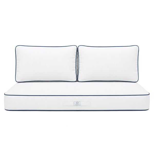 Premium-Kissen-Set 100x50 Weiß - 1 Sitzfläche + 2 Rückenlehnen (Dick 12cm & Passepoil)