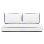 Premium-Kissen-Set 120x60 Weiß - 1 Sitzfläche + 2 Rückenlehnen (Dick 12cm & Passepoil)