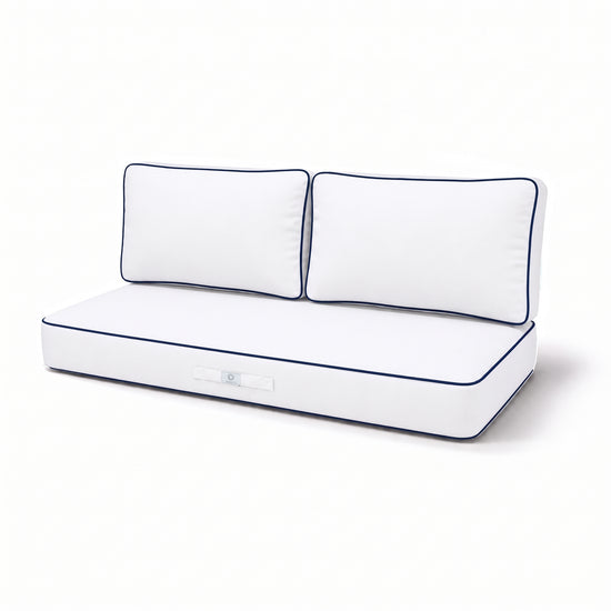Premium kussenset 100x50 Wit - 1 Zitting + 2 Rugleuningen (Dik 12cm & Passepoil)