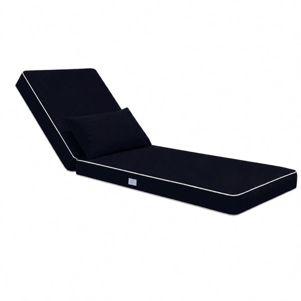 Matelas Transat Premium 190x60 Bleu Marine - Épais 10cm & Têtière (Déhoussable)