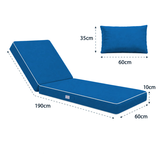 Matelas Transat Premium 190x60 Bleu Royal - Épais 10cm & Têtière (Déhoussable)